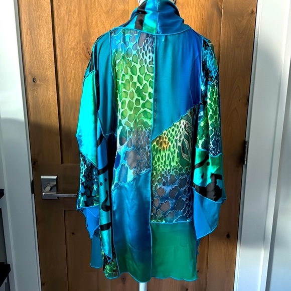 Drapers & Damon's Silk/Rayon Open Front Kimono Jacket Womens 1X Sheer Patchwork - Picture 2 of 6
